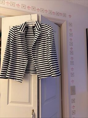 Chico's Black & White Striped Open-Front Blazer